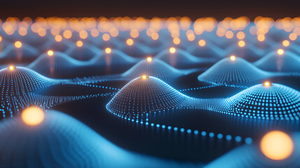 A close-up shot of a sleek, futuristic array of superconducting qubits with glowing blue lights, surrounded by a minimalist, high-tech environment, emphasizing advanced technology and innovation.