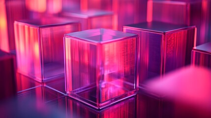 Poster - Layered Translucent Cubes in Pink and Red with Vibrant Lighting