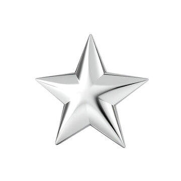 3D Rendered Shiny Silver Star on Transparent Background