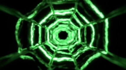 Poster - Abstract Green Tunnel with Glowing Lines and Octagon Shapes in Perspective