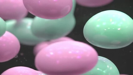 Poster - Abstract floating spheres in pink and green colors with a dreamy look and feel