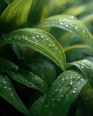 Poster - green leaf with water drops : generative AI