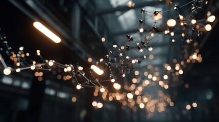 Fototapete - Abstract Digital Network Structure With Glowing Lights Representing Technology Data and Global Connection : Generative AI