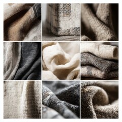 Aufkleber - Nine Square Collage of Natural Linen Fabric Textures and Weaves, Showcasing Textile Artistry and Sustainable Design for Interior Decoration : Generative AI