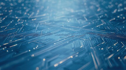 Futuristic blue circuit lines on geometric tech background, symbolizing digital innovation and advanced technology