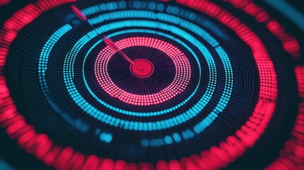 Poster - Vibrant Circular Digital Display with Range Indicators in Blue and Red on a Dark Background