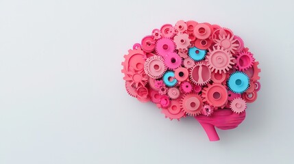 Poster - Creative Brain Concept with Colorful Gears and Flowers Representing Thinking and Innovation in Modern Design