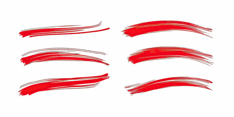 Poster - Set of red brush stroke accents and swoosh underline elements with smooth curved vector marker pen style for design and emphasis decoration
