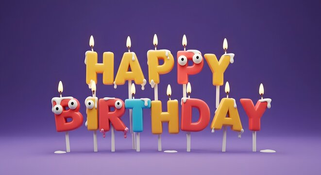 Happy Birthday Celebration Candles with Cartoon Eyes