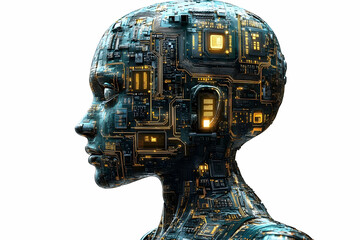 Poster - Digital humanoid profile illustrating artificial intelligence and futuristic technology