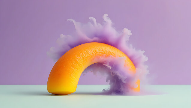 Abstract Orange Arc with Purple Smoke  Vibrant 3D Render