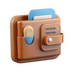 Poster - A captivating high quality 3d rendering icon of a stylish brown wallet with colorful elements and a clasp on White background.