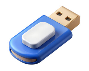 Poster - Stylized high quality 3d rendering icon of a blue and gold usb flash drive with a white button shaped detail.