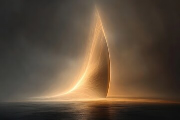 Poster - Abstract golden light streaks, dark background, and reflective surface below. Perfect for conveying innovation, technology, or a bright future concept.