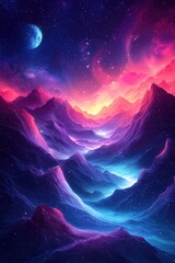 Wall Mural - A vibrant celestial scene with glowing nebulae and scattered starry skies