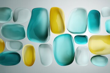 Aufkleber - Liquid rectangular shapes form a teal and yellow pattern, flowing gently across a light gray background.
