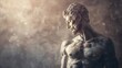 © gulbahar - A muscular male figure, reminiscent of ancient Greek sculptures, stands out against a textured backdrop, its detailed features highlighted by moody lighting.