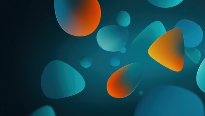 Aufkleber - Liquid triangles and circles in blue and orange gradients float effortlessly against a dark teal backdrop.
