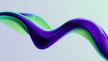 Aufkleber - Floating liquid waves in purple and green create a smooth undulating pattern on a soft white backdrop.