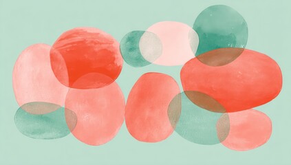 Aufkleber - Fluid ovals and elliptical shapes in pastel pinks and corals form a calm design on a soft green backdrop.