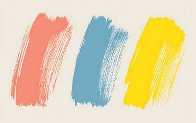 Poster - Abstract Brushstrokes of Coral Blue and Yellow Paint on a Cream Canvas Background