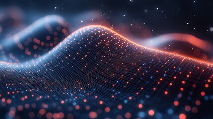 Aufkleber - Abstract digital wave with glowing dots creating a futuristic and technological background in dark and red hues