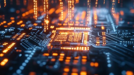 Fototapete - High-Speed Data Processing with Microchip and Circuit Pattern