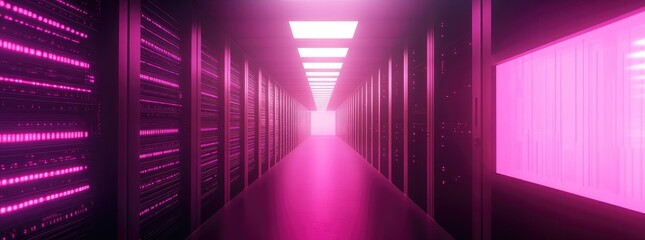 Poster - A futuristic corridor illuminated by vibrant orange and blue lights. leading to an open doorway. creating a surreal atmosphere in a modern architectural setting