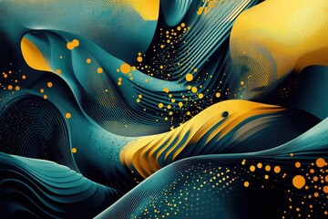 Poster - Abstract representation of fluid dynamics with vibrant yellow and blue patterns. showcasing a mesmerizing wave-like structure. ideal for creative and artistic backgrounds