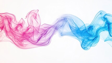 Poster - A vibrant swirl of blue and pink smoke gracefully intertwining against a white background. creating an ethereal atmosphere ideal for artistic or abstract design use