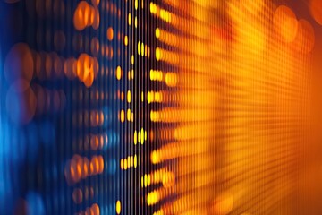 Poster - Abstract representation of vibrant blue and orange particles swirling in a dark background. evoking a sense of motion and depth. suitable for scientific or artistic applications