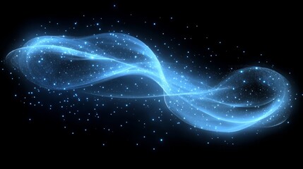 Poster - Abstract wave of glowing digital particles flowing in motion against black background
