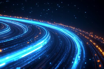 Poster - Vibrant Blue and Orange Light Streaks Abstract Wallpaper