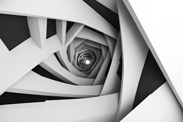 Poster - Abstract geometric tunnel with contrasting black and white layers. creating a sense of depth and perspective. ideal for modern art or architectural design themes