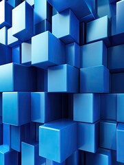 Poster - A vibrant. abstract arrangement of blue 3D cubes creating a dynamic and visually engaging background. ideal for technology and design themes