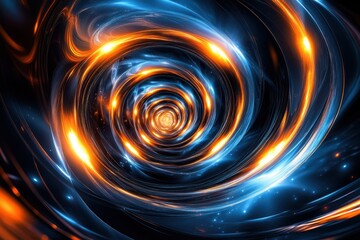 Poster - Abstract vortex of swirling blue and orange light, energy. Use for futuristic themes or representing innovation and the unknown.