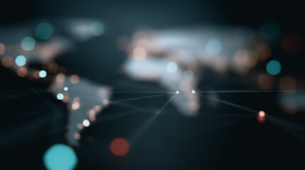 Poster - Global Network Visualization: A captivating visual representation of interconnectedness. Network of points and lines spanning the globe, symbolizing a world connected by innovation, collaboration.
