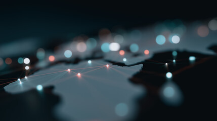 Poster - Global Network: A mesmerizing visualization of a global network, depicted as glowing nodes and connections spanning across a stylized world map.