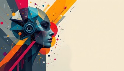 Poster - Woman's face illustrated with colorful shapes in a modern abstract art style