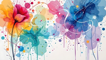 Poster - Artistic flower with paint splatters in abstract watercolor art showcasing modern style