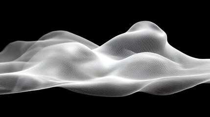 Aufkleber - Abstract black and white flowing waveforms resembling a mountainous landscape over a black background