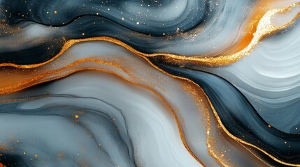 Aufkleber - Abstract Gold and Grey Marble Texture: Swirling grey and gold abstract marble texture with glittering details, creating a luxurious and elegant design. Perfect for backgrounds or artistic projects. 