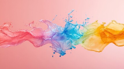 Poster - Colorful liquid splash on pink background, from red to yellow hues. Perfect for vibrant backgrounds, artistic designs, or creative illustrations.