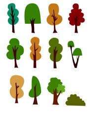 set of different tree, tropical tree, autumn tree, summer tree element design stock