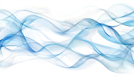 Poster - Translucent blue waves flow gracefully across white background, creating serene and calming atmosphere. soft curves and layers evoke sense