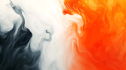 Poster - Abstract swirls of dark blue grey and vibrant orange tones flowing together creating a striking visual contrast for modern design