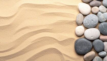 Poster - Calming sand and stone arrangement natural setting still life minimalist environment top-down view serenity concept