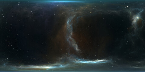 Wall Mural - 360 degree space nebula. giant interstellar cloud with stars, equirectangular projection, environmen