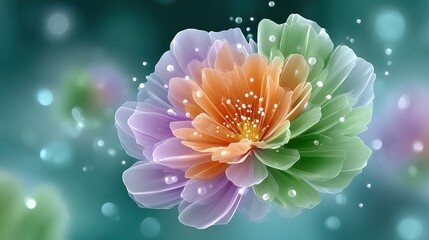 Fototapete - Dreamlike Pastel Flower Blossom Multicolored Petals and Sparkling Dew Drops
