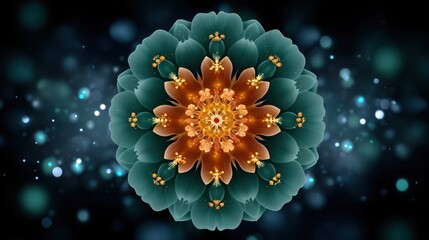 Aufkleber - Teal and Orange Mandala Flower Design Abstract Art Background